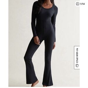 PacSun Black Ribbed Long-Sleeve Flared Jumpsuit